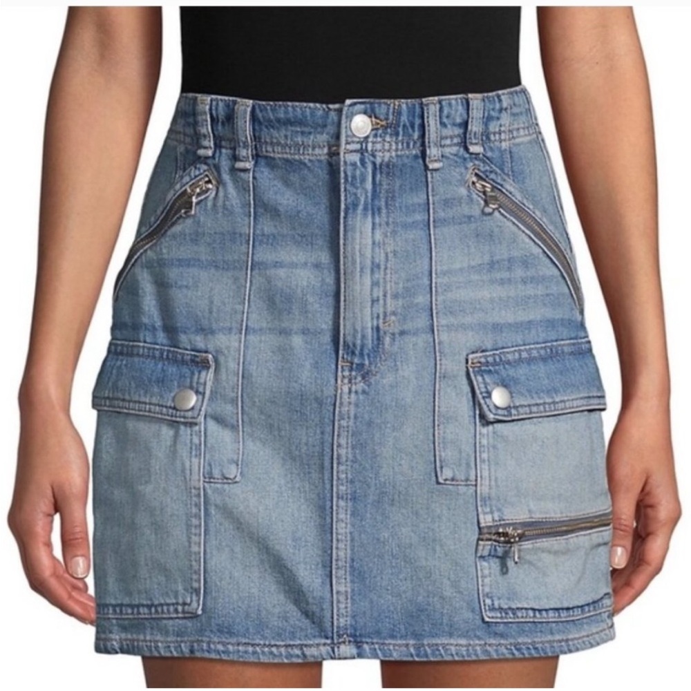 We The Free Cargo Zipper‎ Denim Mini Skirt size 26 grunge gothic boho